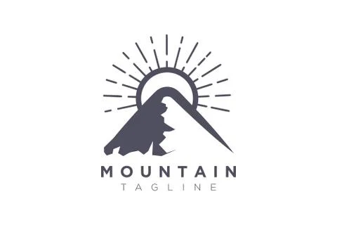 Mountain vector design with the sun in a minimalist and simple shape Stock Illustration