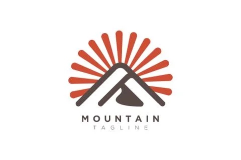 Mountain vector design with the sun in a minimalist and simple shape Stock Illustration