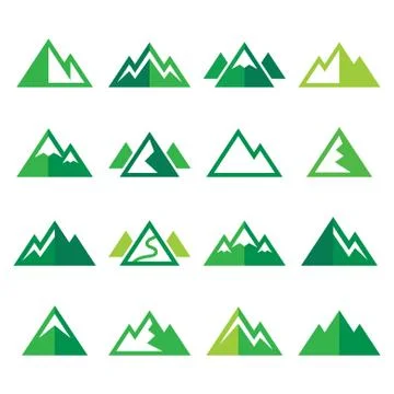 Mountain vector green icons set Stock Illustration