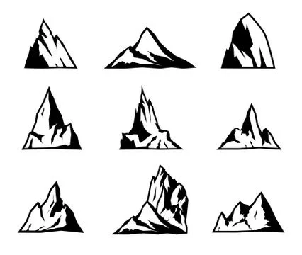 Mountain vector icons set. Mountain silhouettes. Stock Illustration