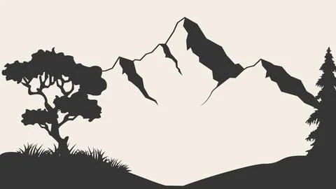 Mountain vector illustration. Old style black and white mountain vector Stock Illustration