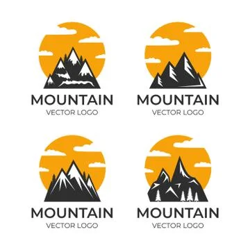 Mountain vector logo design. Outdoor activity, camping, hiking on mount hill Stock Illustration