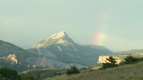 Mountain with a vertical rainbow like optical effect Stock Footage 42159919