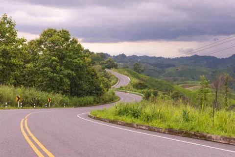 Mountain view along the road with cloud sky at Nan Thailand Stock Photos