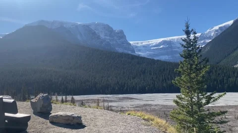 Mountain view and bench Stock Footage 253162387