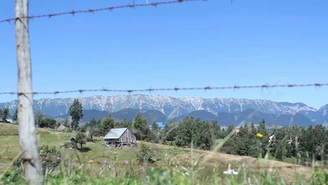 Mountain view and rustic house Stock Footage 113965749