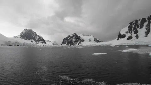 Mountain view in Antartica with reflection in water Stock Footage 256189928