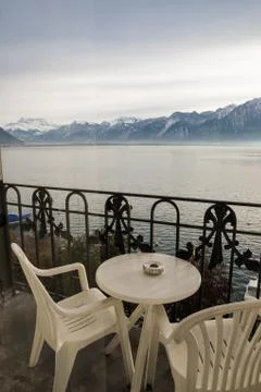 Mountain view from the balcony. 库存照片