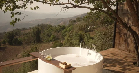 Mountain view from a bathtub Stock Footage 269524121