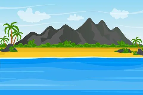 Mountain view with beach illustration vector background. Illustrazione stock