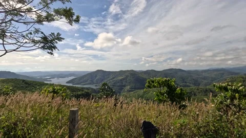 Mountain view with beautiful lakes far away. Dak Nong province, Vietnam Stock Footage 232906584