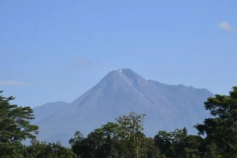 Mountain view between the trees Stock Photos