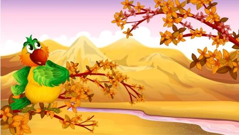 A mountain view with a bird Stock Illustration