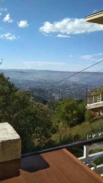 Mountain view from cafe Stock Photos