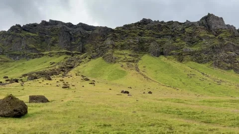 Mountain view from a car window in Iceland Stock Footage 255786273