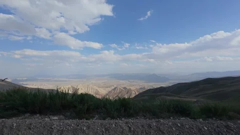 Mountain view from a car window, Naryn Region, Kyrgyzstan Stock Footage 347242877