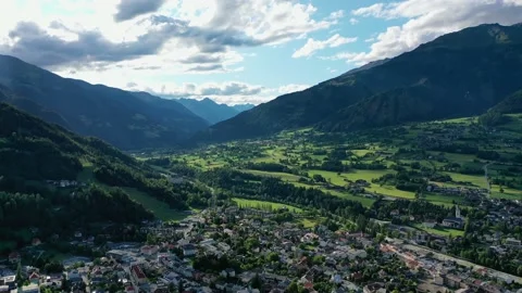 Mountain view in the city of Lienz, Austria. Drone view over the valley Alps Stock Footage 194440042