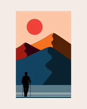 Mountain view with climber silhouettes. Smooth mountain background Stock Illustration