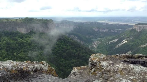 Mountain view with clouds at cave city Mangup Kale - Crimea Russia Stock Footage 73717384