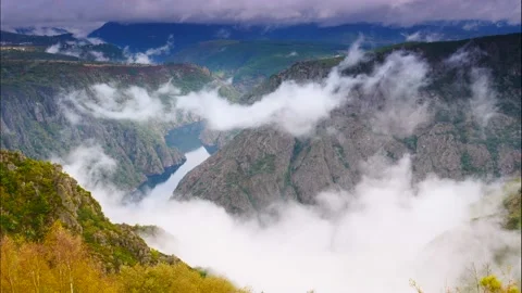 Mountain view. Clouds over river Sil Canyon, Galicia Spain. Timelapse Stock Footage 143062533