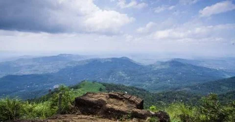The mountain view with the clouds in the sky Stock Photos