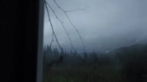 Mountain view, Dark landscape, Coniferous forest, Noise, Depression Stock Footage 272158656