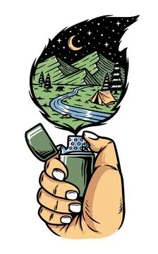 Mountain view in fire illustration Illustrazione stock