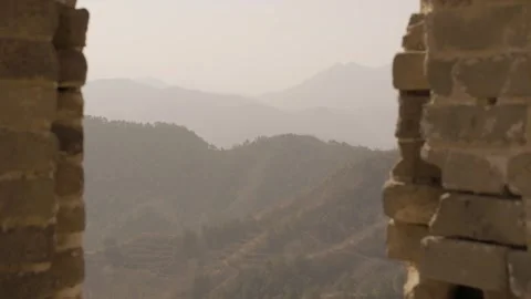 Mountain View Framed by Ancient Stonework at Jinshanling Great Wall, Hebei Stock Footage 345682837