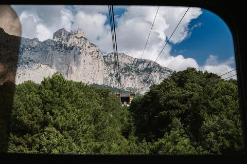 Mountain view from the funicular climbing by cable car to top of Ai-Petri Stock Photos