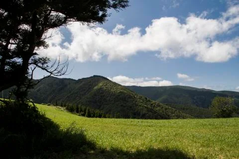 Mountain view from grassland fields 스톡 사진