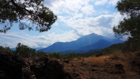 Mountain view from hill. Cloudy day. Stock Footage 107981293