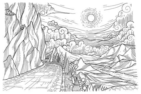 Mountain view landscape Stock Illustration