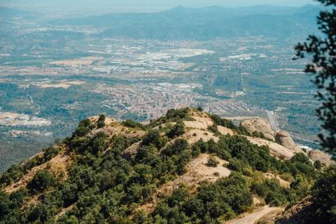 A mountain view with monastery on the top in Montserrat, Spain Stock Photos
