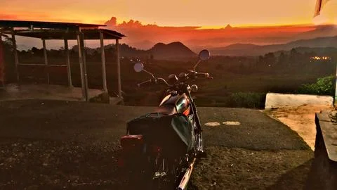 Mountain view motorcycle Stock Photos