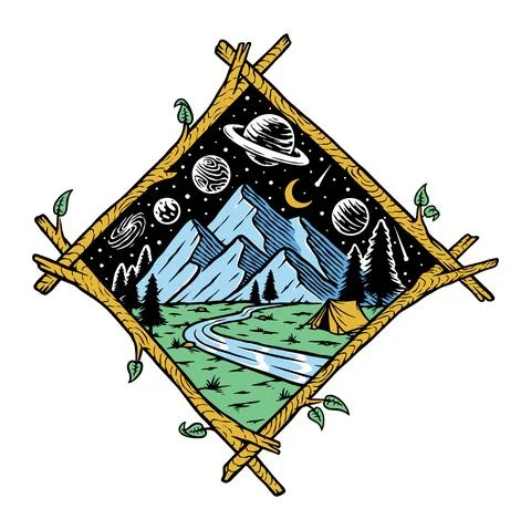 Mountain view at night illustration Illustrazione stock