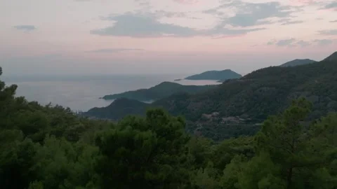 Mountain View Resort Pool Overlooking the Sea at Sunset Stock Footage 282930338