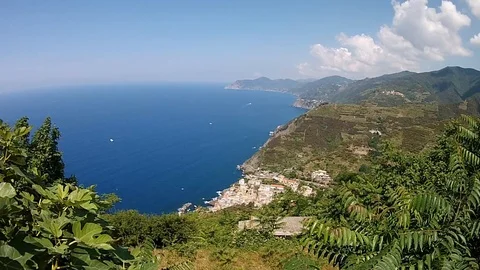 Mountain view on Riomaggiore in Cinque Terre Stock Footage 88874535