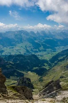 Mountain view from Säntis cable station Stock Photos