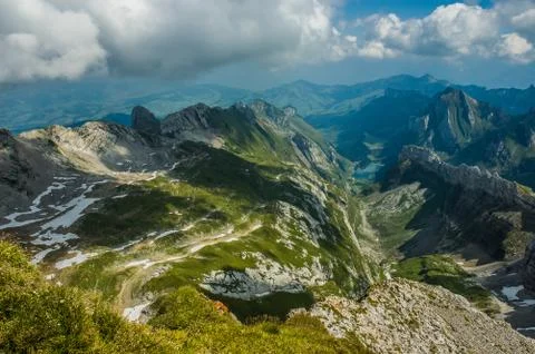 Mountain view from Säntis cable station Stock Photos