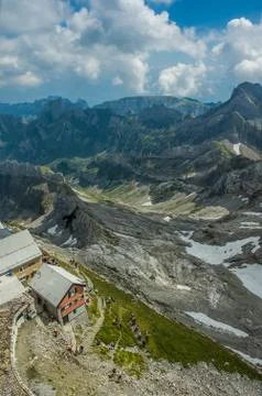 Mountain view from Säntis cable station Stock Photos