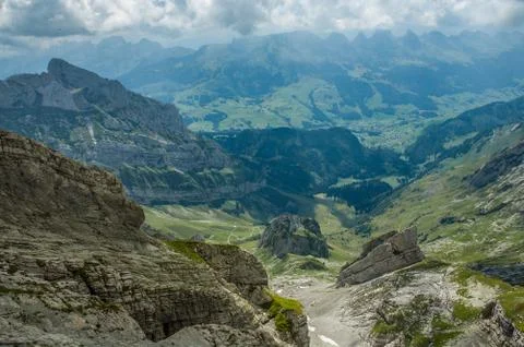 Mountain view from Santis cable station Stock Photos
