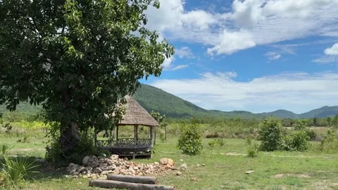 Mountain View Scenery and Cloudy Sky of Countryside in Cambodia Stock Footage 336781779