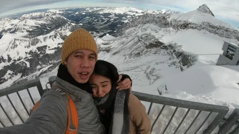 Mountain View Selfie: A Winter Adventure Stock Footage 314995293