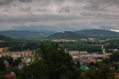 Mountain view from summit in Sudetes 스톡 사진