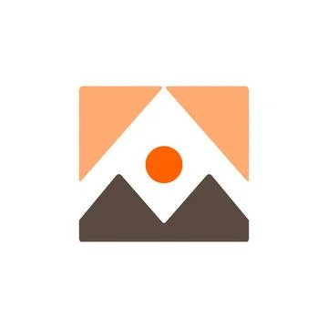 Mountain view with sunset logo design vector flat Stock Illustration