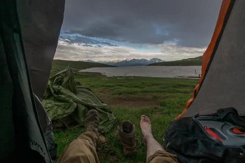 Mountain View From a Tent Stock Photos
