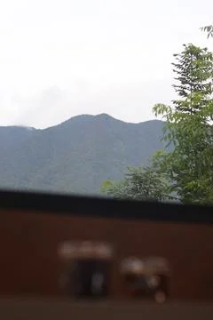 Mountain View Through a Window Pane Stock Photos