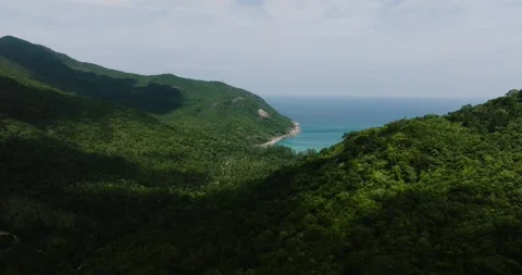 Mountain view with tropical greenery and blue sea. Ko Pha Ngan, Thailand. Stock Footage 311618556