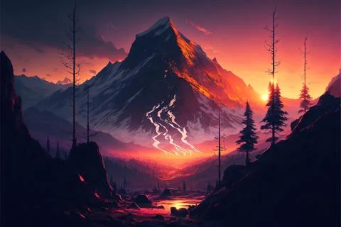 Mountain view wallpaper sunset Stock Illustration