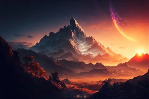 Mountain view wallpaper sunset Illustrazione stock